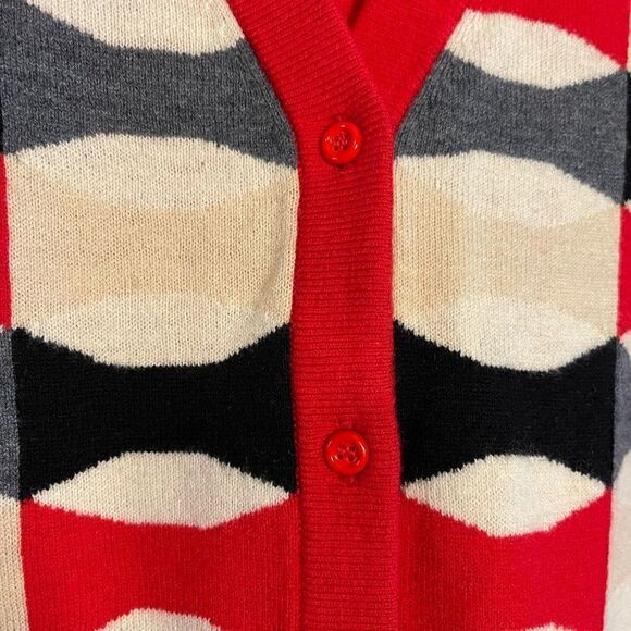 Kate Spade Red Abstract/Geometric Cardigan Wool/Cashmere 3/4 Sleeves | SZ XXS - Picture 5 of 9